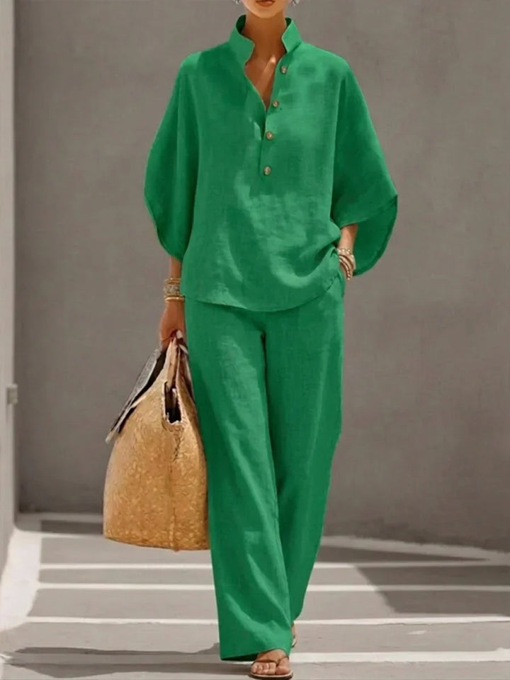 Maribel™ | Ensemble en lin à manches chauve-souris et pantalon ample