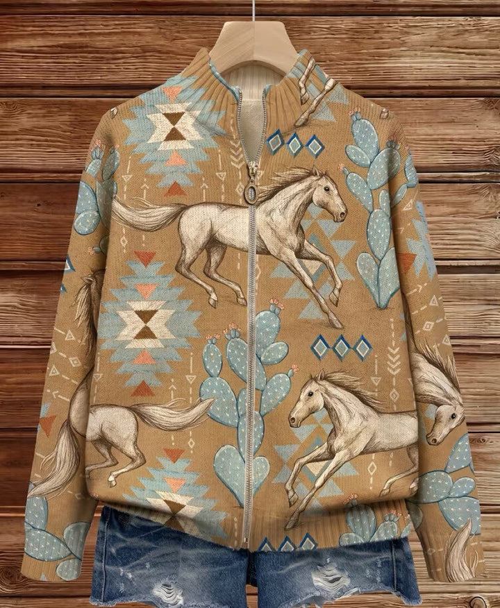 Kaitlyn - Cardigan zippé Cactus et Cheval du Désert