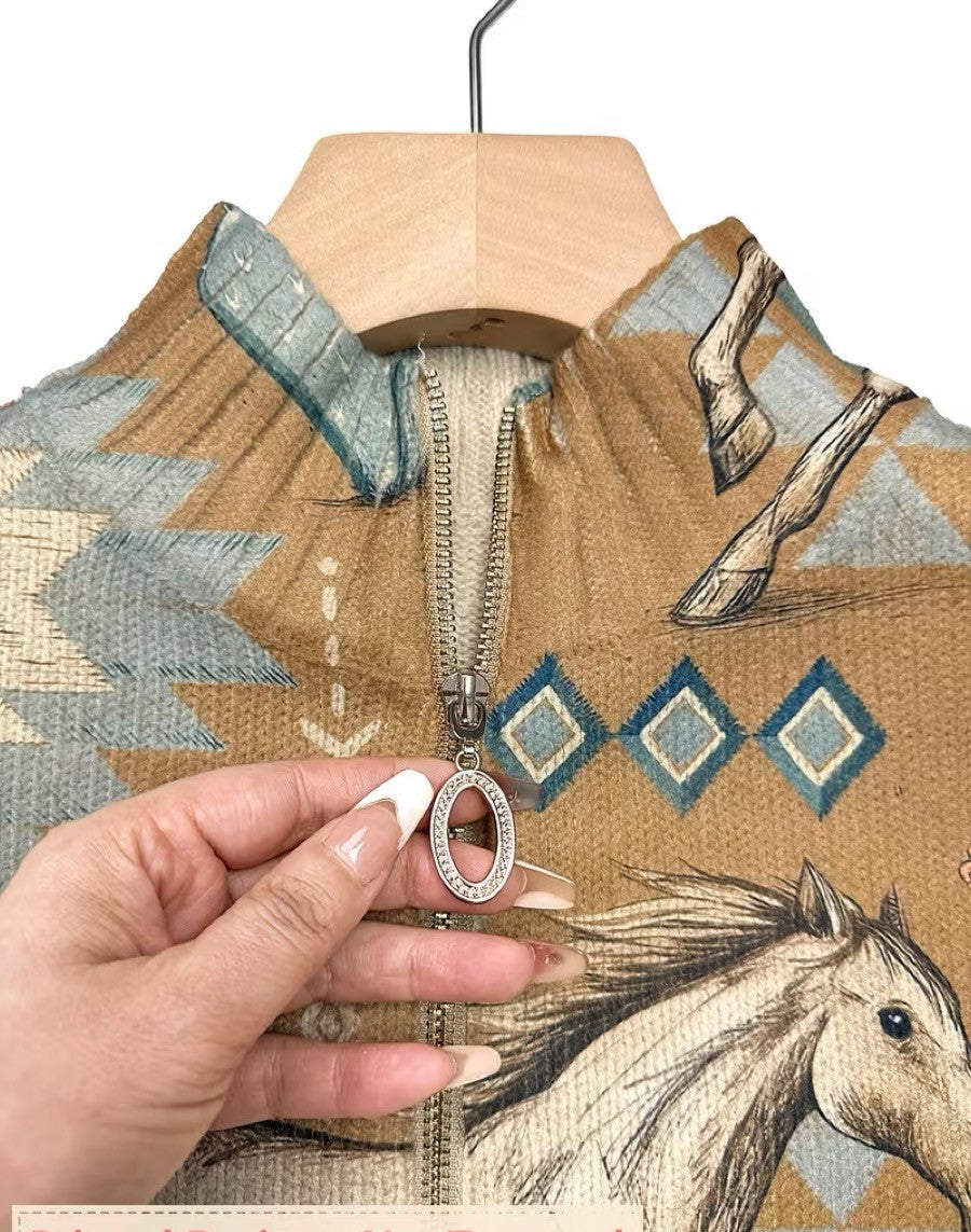 Kaitlyn - Cardigan zippé Cactus et Cheval du Désert
